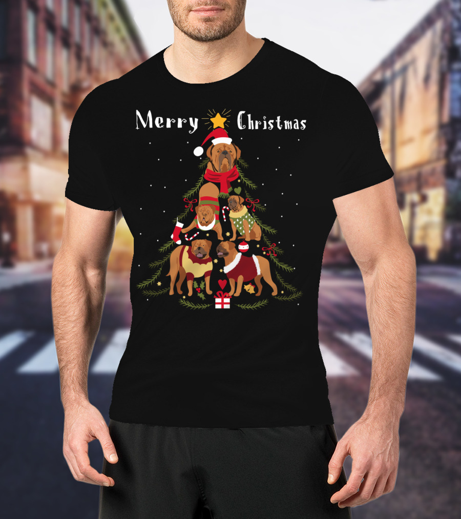 Merry Christmas French Mastiff Dogue De Bordeaux Christmas Tree T-Shirt