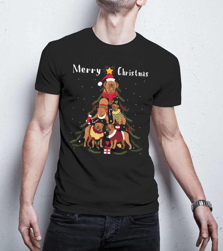 Merry Christmas French Mastiff Dogue De Bordeaux Christmas Tree T-Shirt