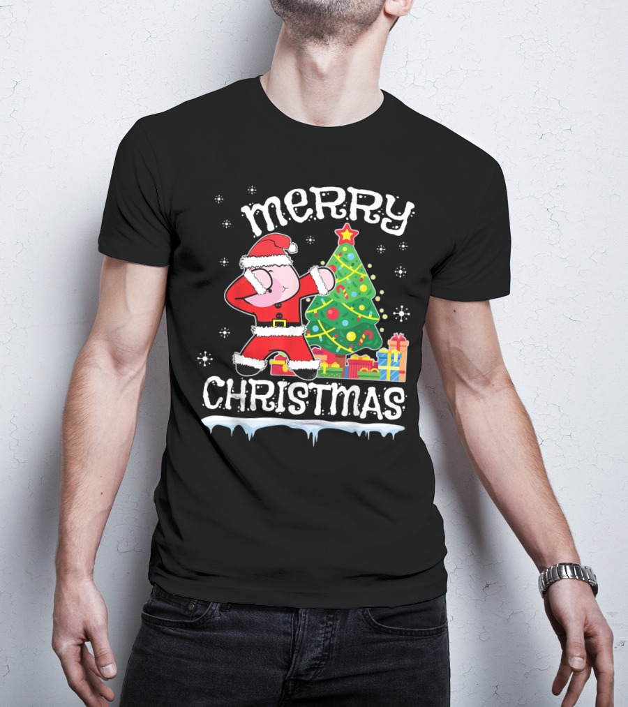 Merry Christmas Pig Dabbing By Noel Presents Tree Snow T-Shirt