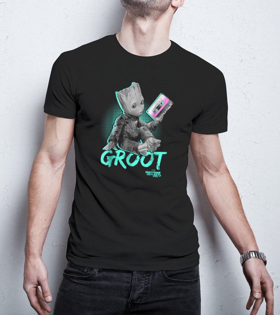 Guardians Of The Galaxy Vol. 2 Baby Groot Neon Cassette Tape T-Shirt