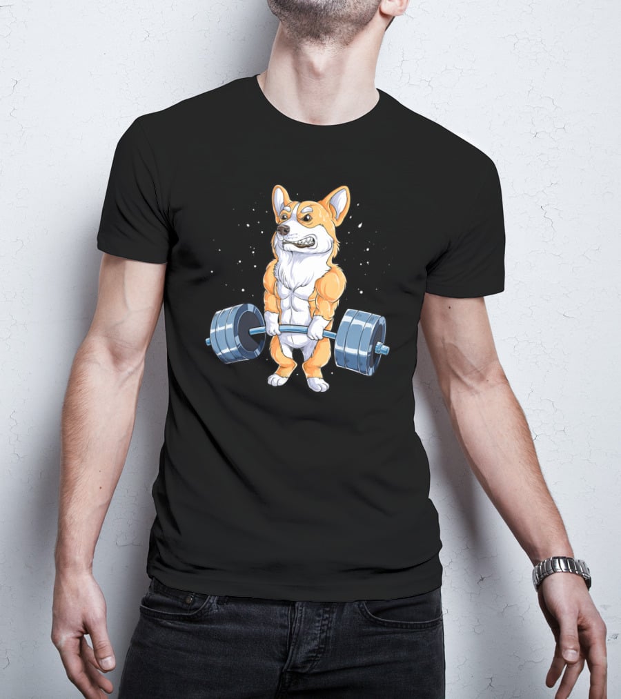 Corgi Weightlifting Deadlift Fitness Muscle Dog Lifting Barbell T-Shirt