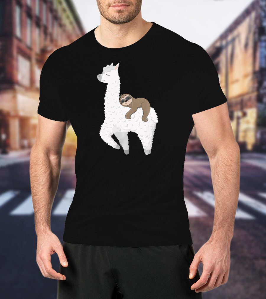 Sloth Best Friends Riding Llama Alpaca T-Shirt