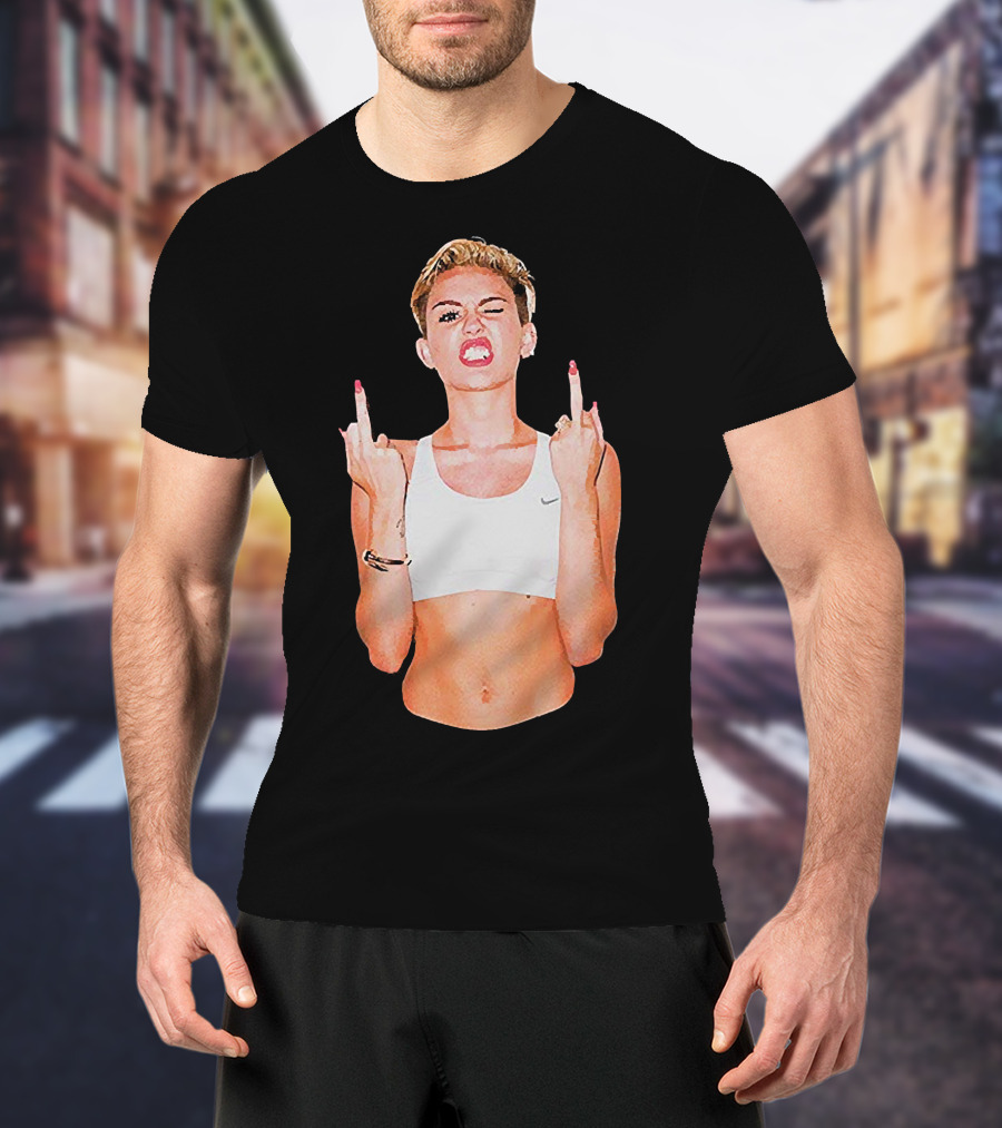 Miley Cyrus Middle Finger Up Pose Cropped Tank Top T-Shirt