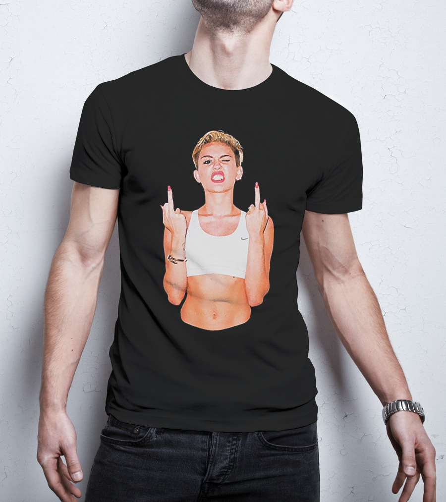 Miley Cyrus Middle Finger Up Pose Cropped Tank Top T-Shirt