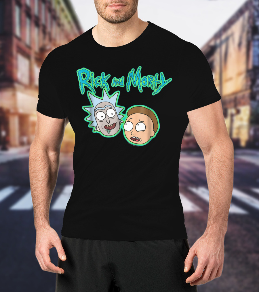 Rick And Morty Heads And Logo Iconic Characters Text T-Shirt