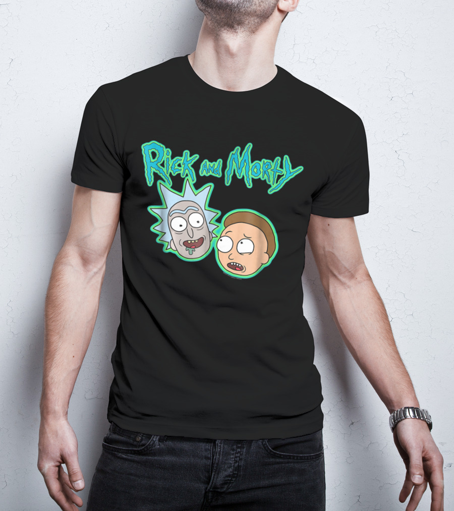 Rick And Morty Heads And Logo Iconic Characters Text T-Shirt