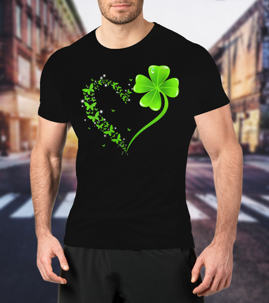 Heart Shamrock Butterfly St Patrick's Day Green Clover T-Shirt