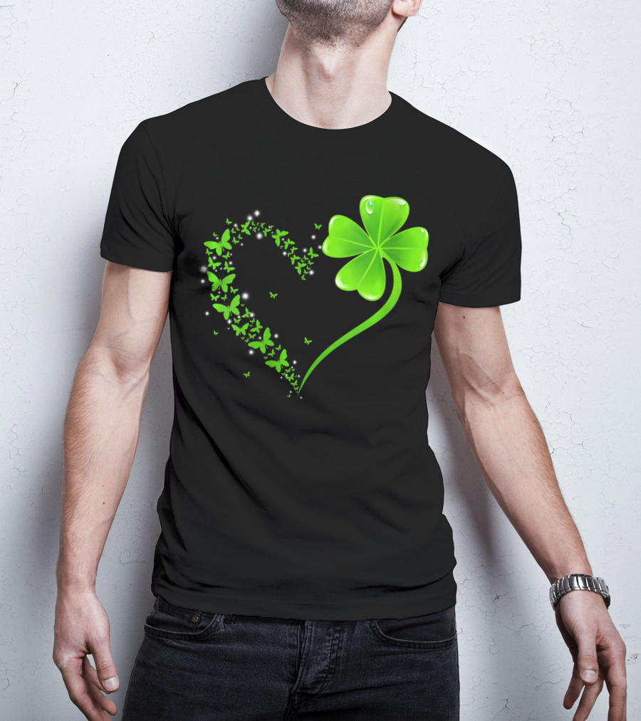 Heart Shamrock Butterfly St Patrick's Day Green Clover T-Shirt