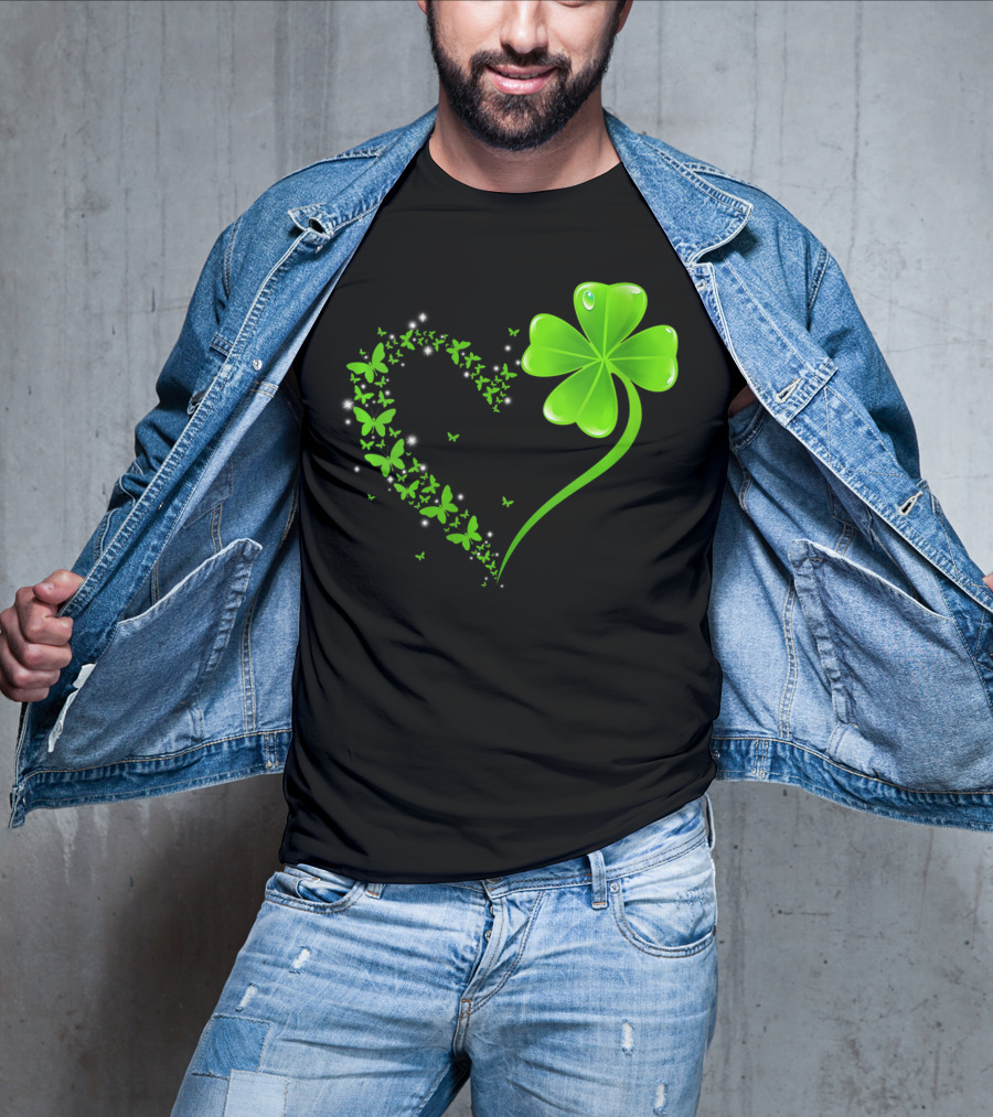 Heart Shamrock Butterfly St Patrick's Day Green Clover T-Shirt