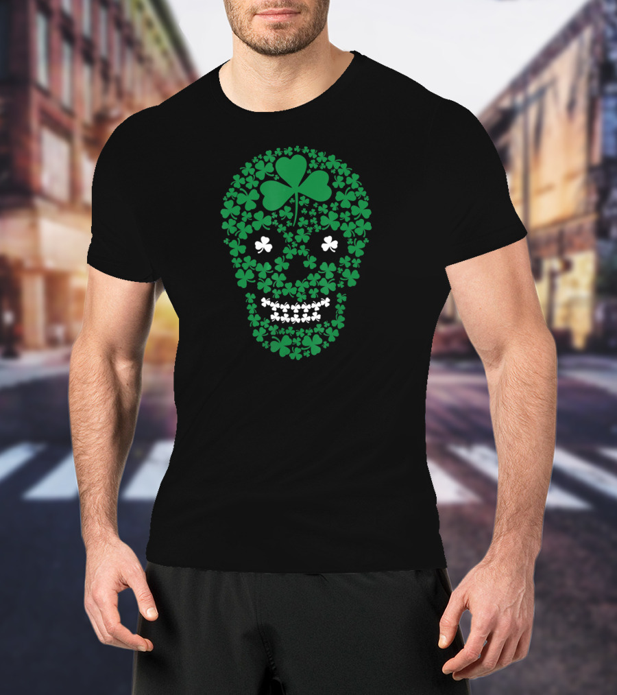 Saint Patrick's Day Shamrocks Skull Green Clover T-Shirt