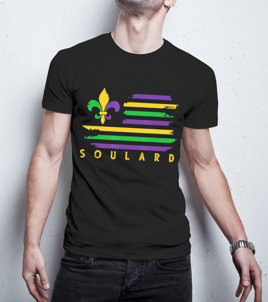 Soulard Fleur-de-Lis Mardi Gras Flag Stripes T-Shirt