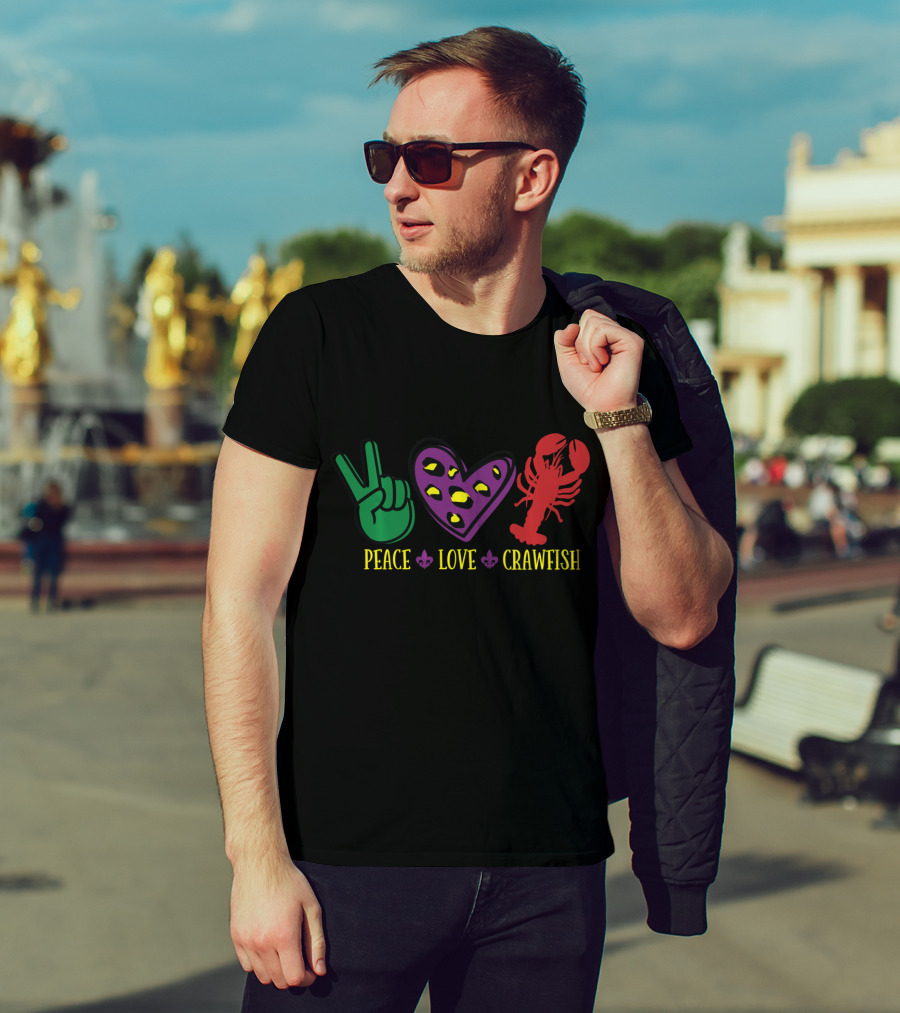 Peace Love Crawfish Fleur De Lis Mardi Gras Symbols T-Shirt