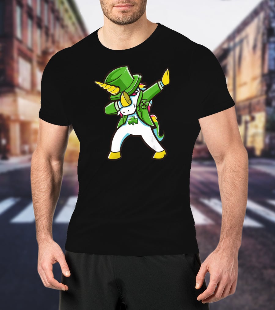 St Patricks Unicorn Dabbing Shamrock Hat Green Jacket T-Shirt