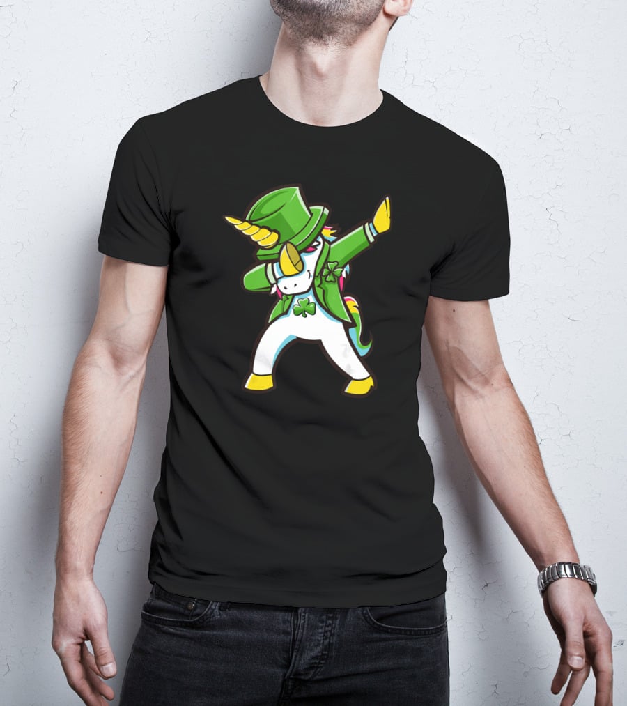 St Patricks Unicorn Dabbing Shamrock Hat Green Jacket T-Shirt