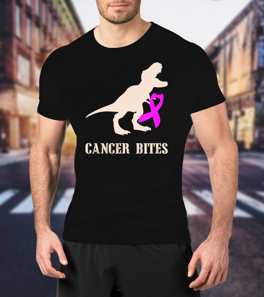 Cancer Bites Breast Cancer Dinosaur Pink T-Shirt