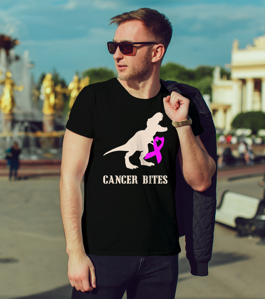 Cancer Bites Breast Cancer Dinosaur Pink T-Shirt