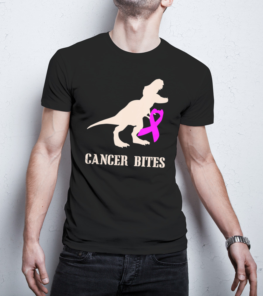 Cancer Bites Breast Cancer Dinosaur Pink T-Shirt