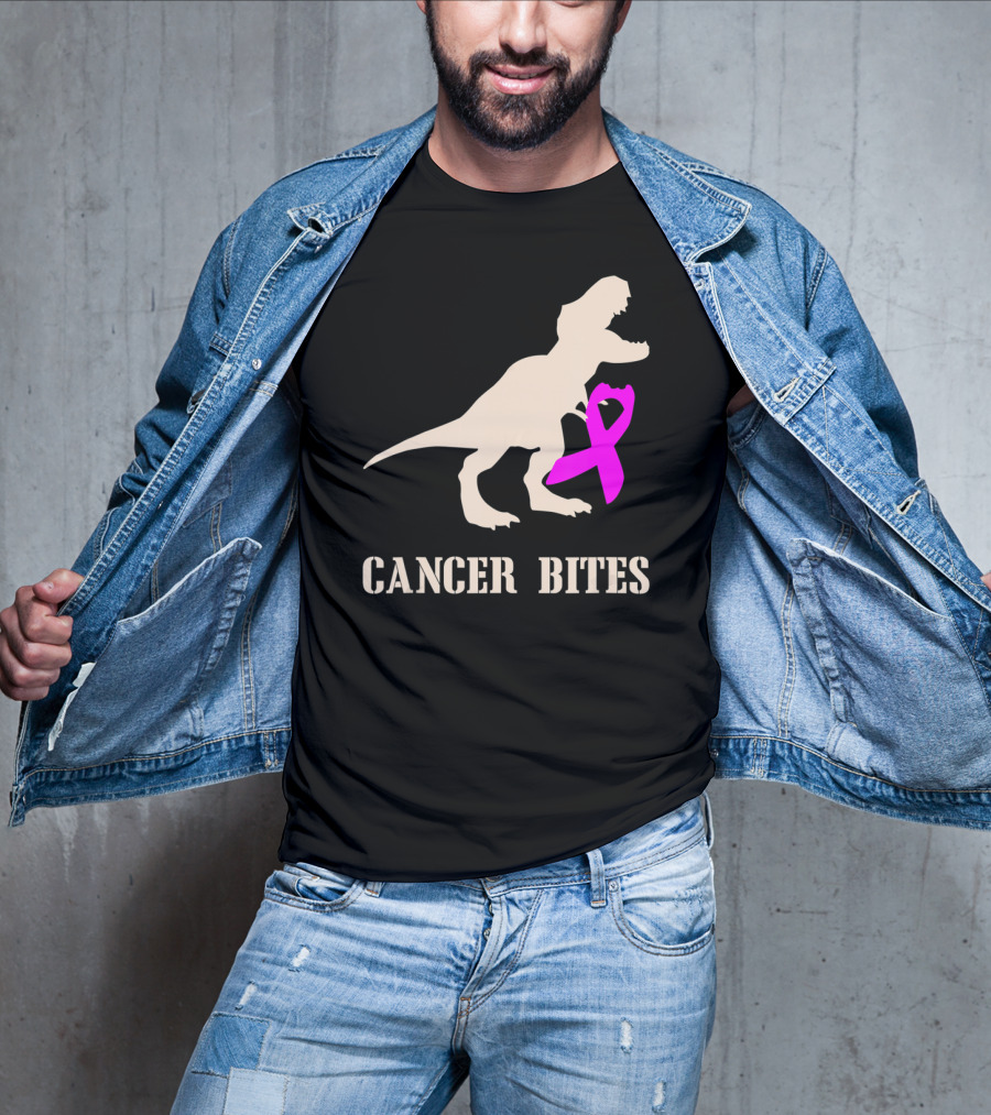 Cancer Bites Breast Cancer Dinosaur Pink T-Shirt