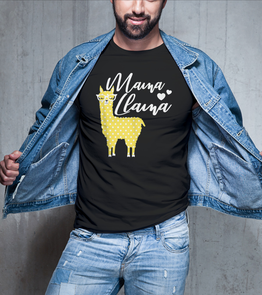 Mama Llama Yellow Polka Dots With Glasses And Hearts T-Shirt