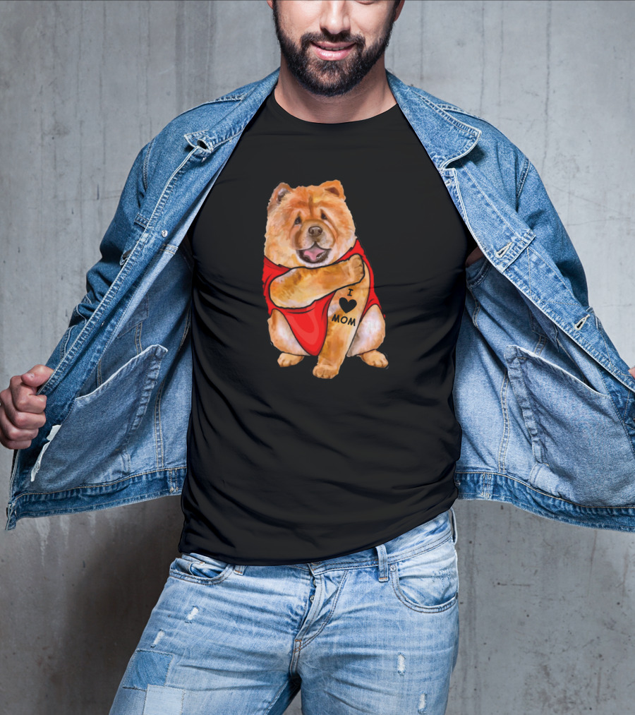 Tattoo I Love Mom Chow Chow Dog In Red T-Shirt