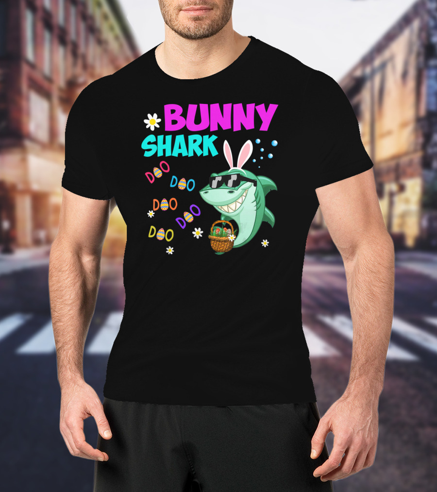 Bunny Shark Doo Easter Toddler Bunny Shark Sunglasses Basket T-Shirt