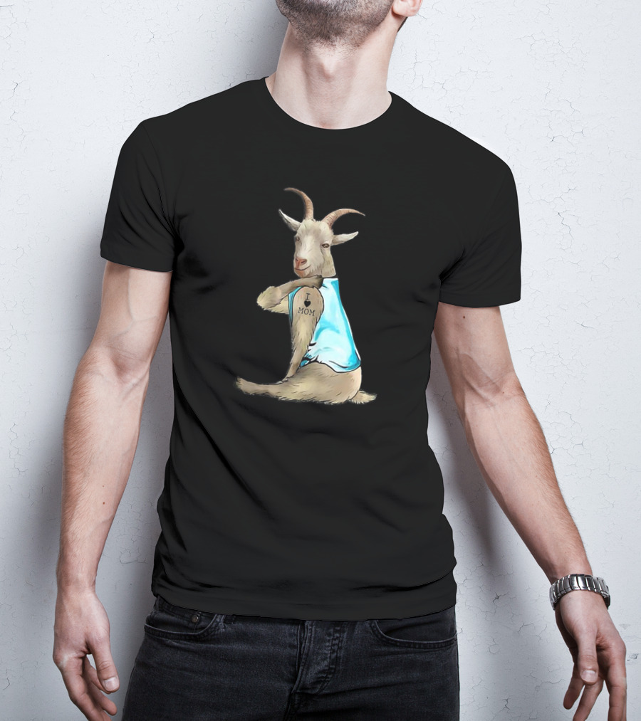 Goat I Love Mom Tattoo Blue T-Shirt
