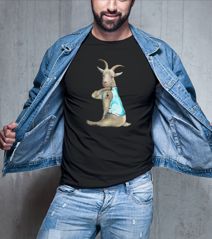 Goat I Love Mom Tattoo Blue T-Shirt