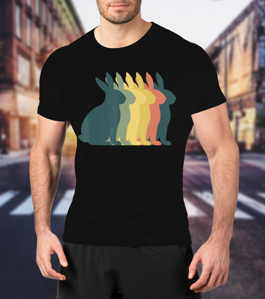 Retro Easter Bunny Rabbit Vintage Silhouette Colorful T-Shirt