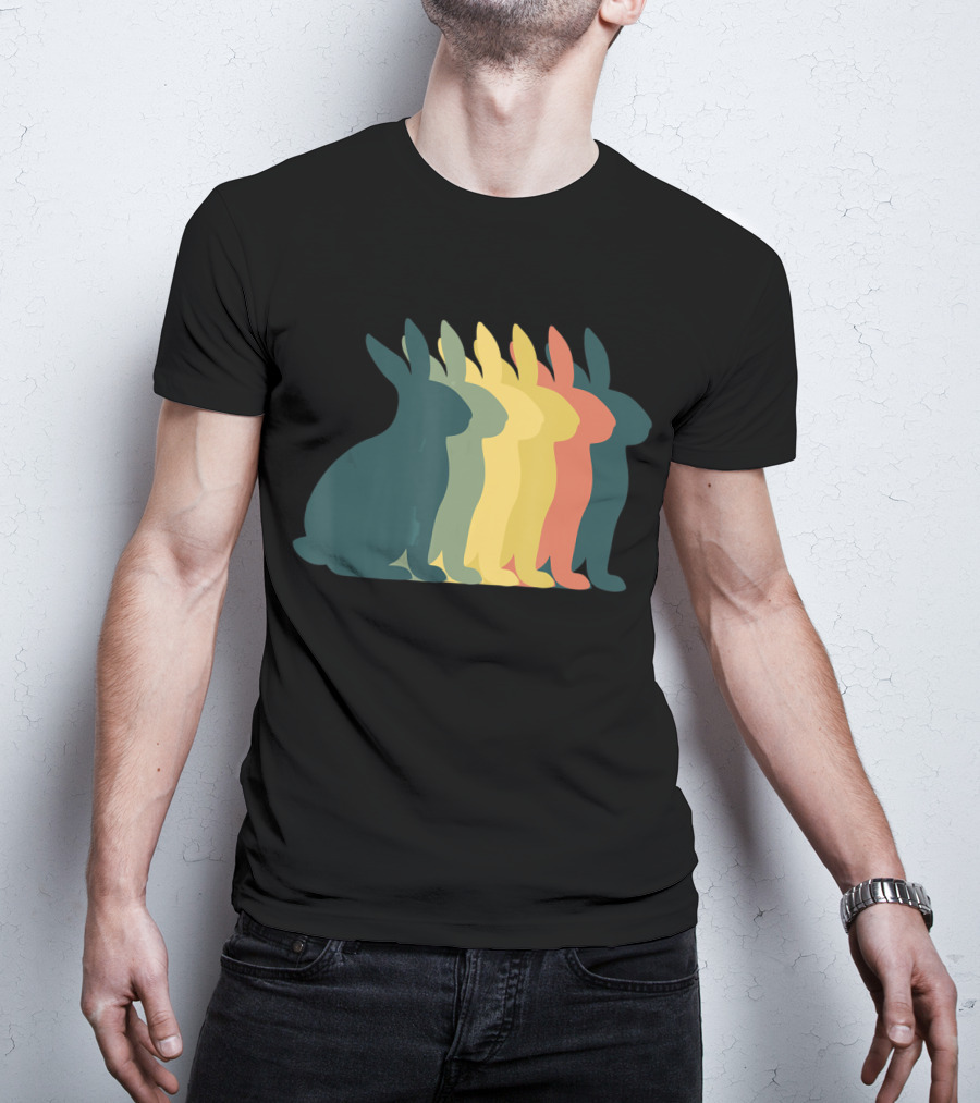 Retro Easter Bunny Rabbit Vintage Silhouette Colorful T-Shirt