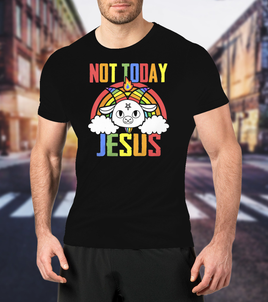 Not Today Jesus Unicorn Rainbow Emblem T-Shirt