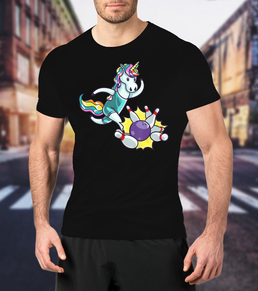 Bowling Unicorn Striking Pins USA Lover T-Shirt