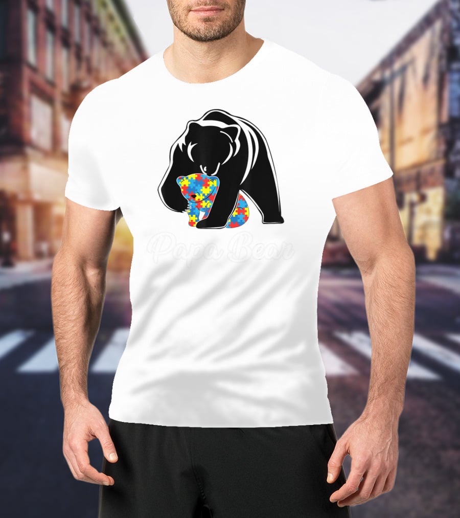 Papa Bear Autism Awareness Puzzle Bear Embrace T-Shirt