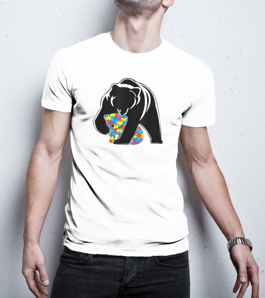 Papa Bear Autism Awareness Puzzle Bear Embrace T-Shirt