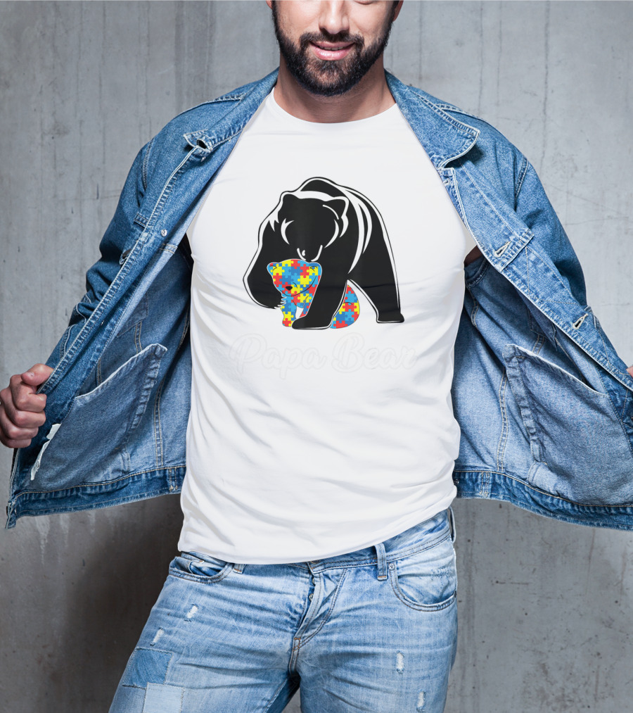 Papa Bear Autism Awareness Puzzle Bear Embrace T-Shirt