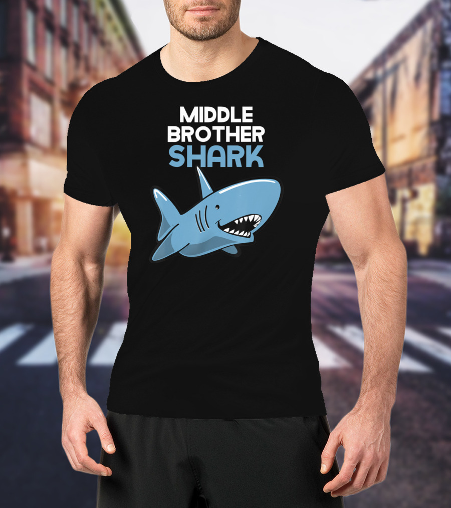 Middle Brother Shark Funny Family Cute Cartoon Shark T-Shirt