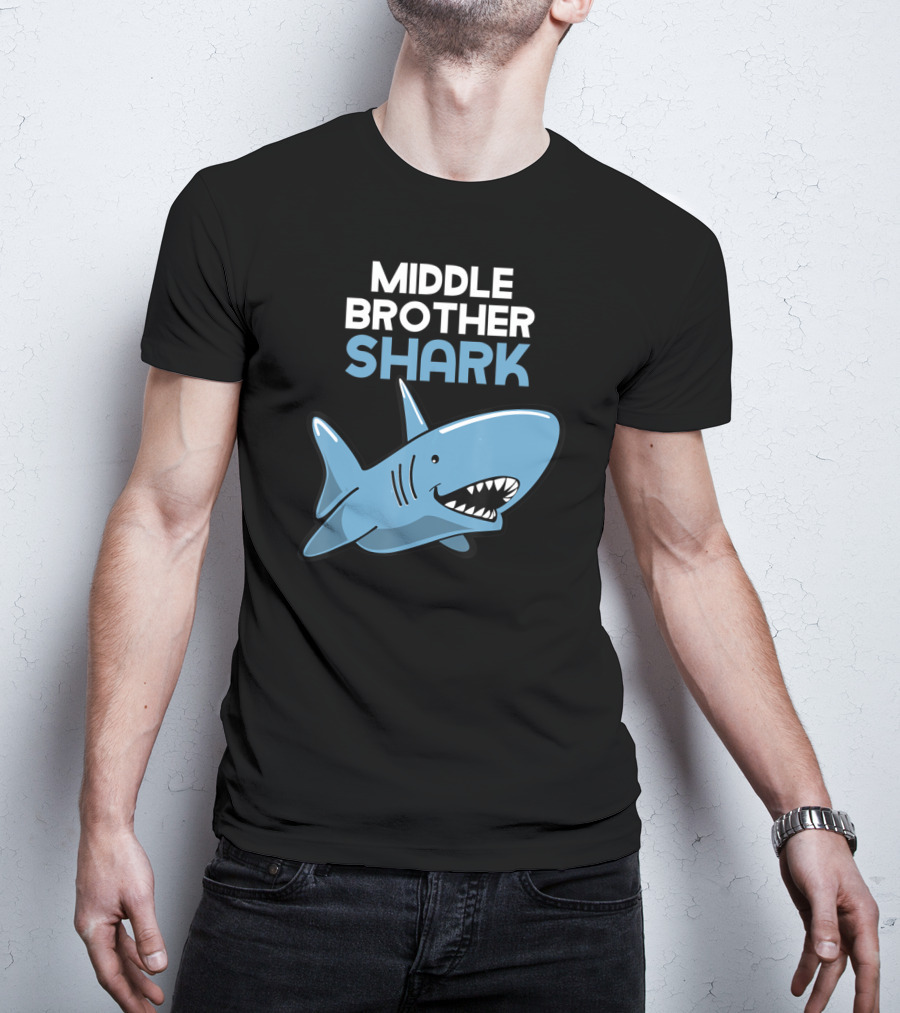Middle Brother Shark Funny Family Cute Cartoon Shark T-Shirt