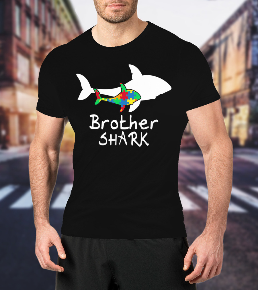 Brother Shark Autism Puzzle Piece Colors T-Shirt