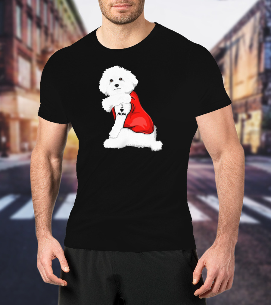 Bichon Frise I Love Mom Tattoo Red Cape T-Shirt