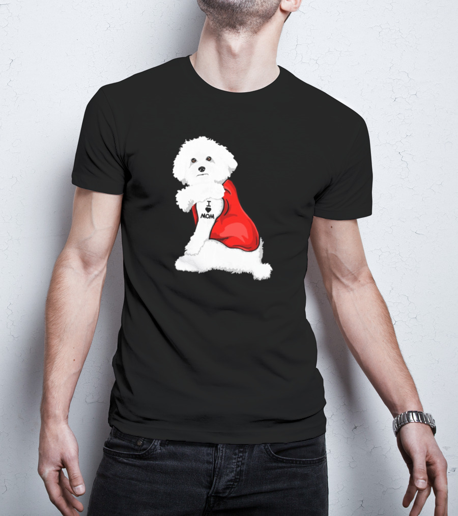 Bichon Frise I Love Mom Tattoo Red Cape T-Shirt