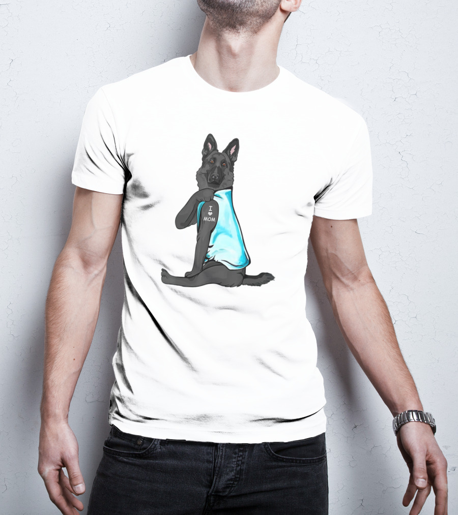 Black German Shepherd I Love Mom T-Shirt