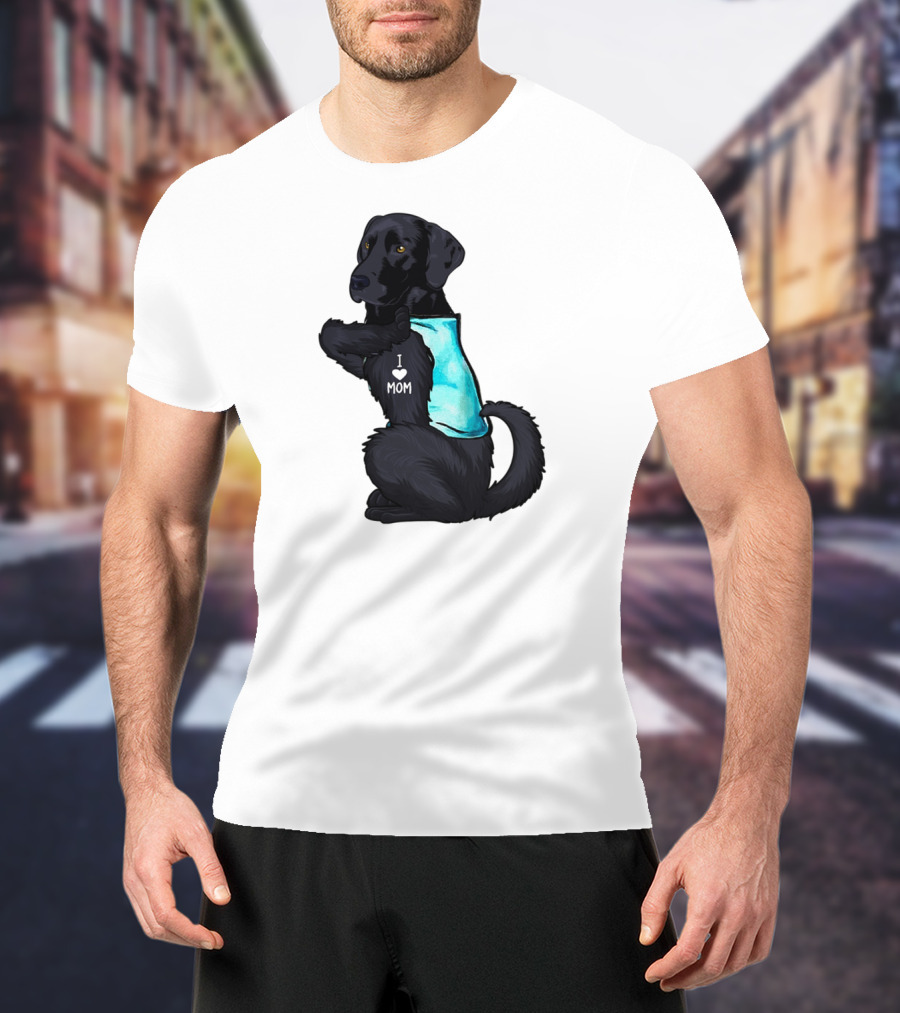 Black Labrador Dog With I Love Mom Heart Tattoo T-Shirt