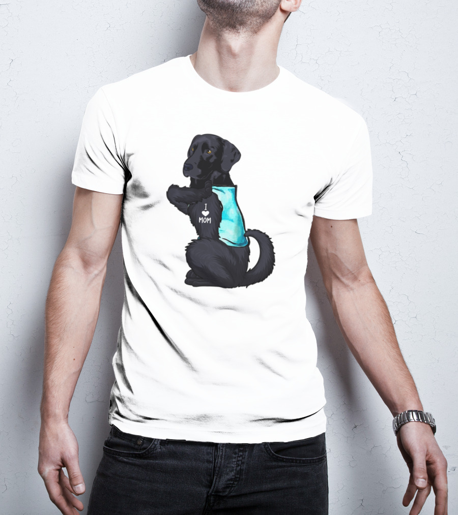 Black Labrador Dog With I Love Mom Heart Tattoo T-Shirt