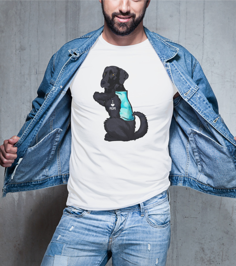 Black Labrador Dog With I Love Mom Heart Tattoo T-Shirt