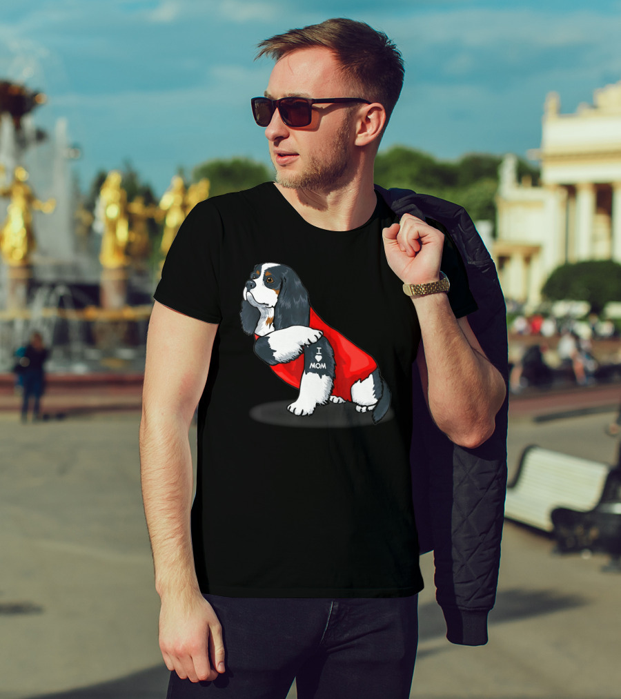 Cavalier King Charles Spaniel I Love Mom Dog With Red T-Shirt