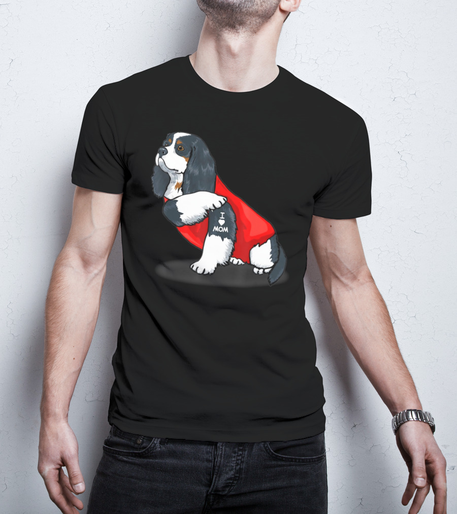 Cavalier King Charles Spaniel I Love Mom Dog With Red T-Shirt