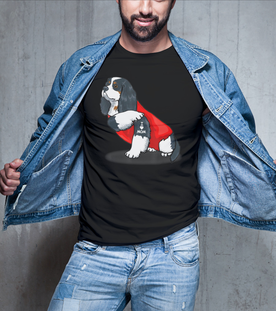 Cavalier King Charles Spaniel I Love Mom Dog With Red T-Shirt