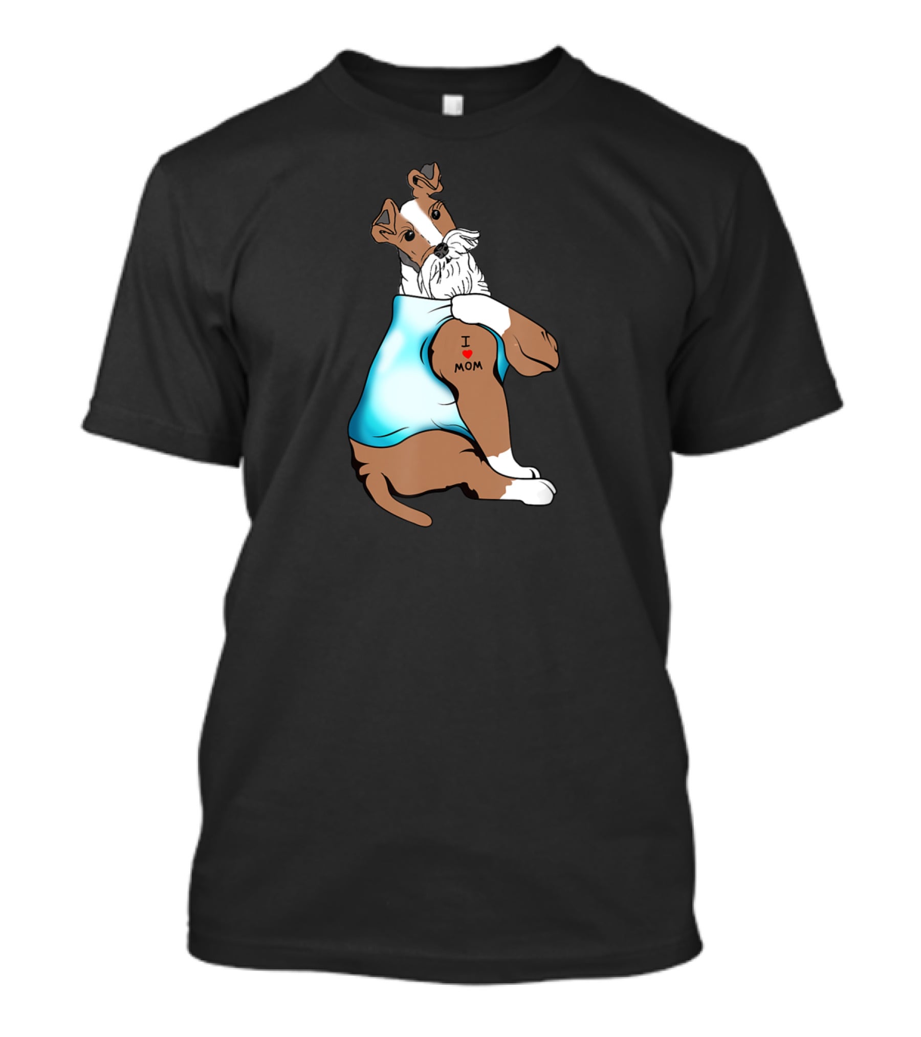 Fox Terrier Dog I Love Mom Tattoo T-Shirt