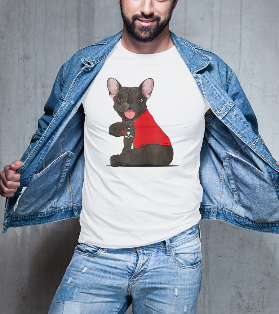 French Bulldog I Love Mom Tattooed In Red T-Shirt