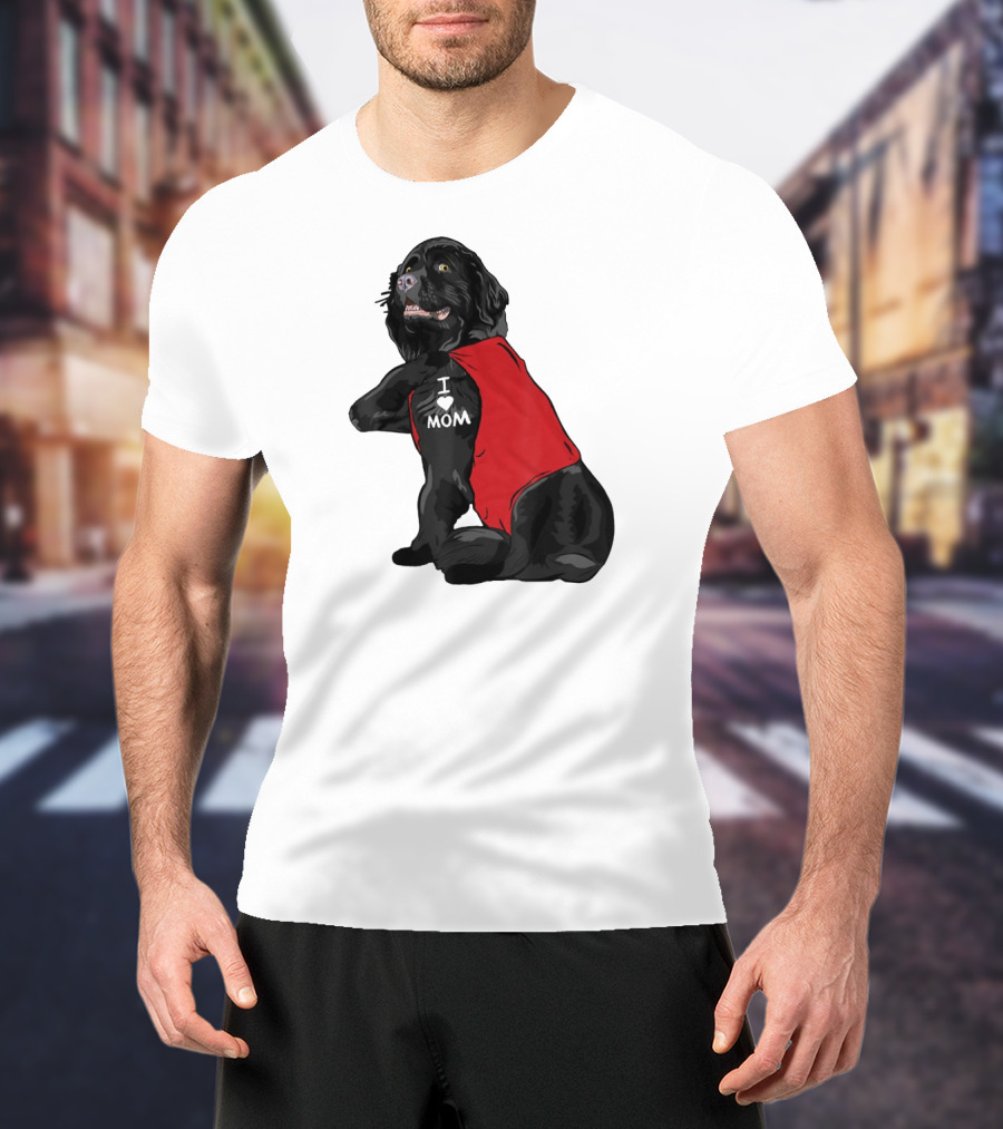 Newfoundland Dog I Love Mom Red Vest Tattoo T-Shirt