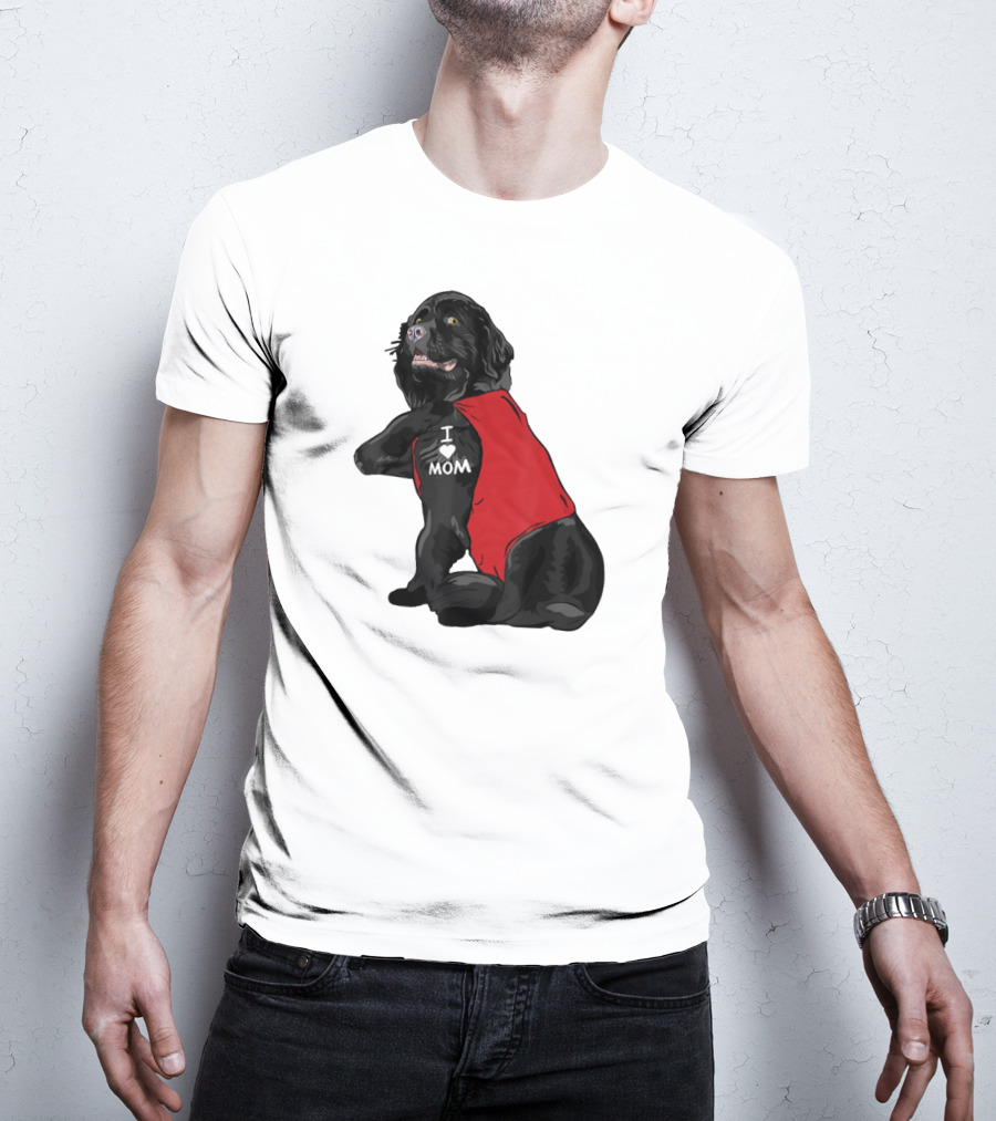 Newfoundland Dog I Love Mom Red Vest Tattoo T-Shirt